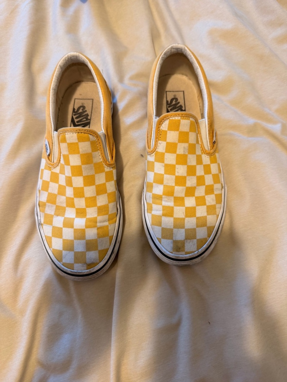 Vans womens Yellow and White Checkerboard Slip-On Sneakers